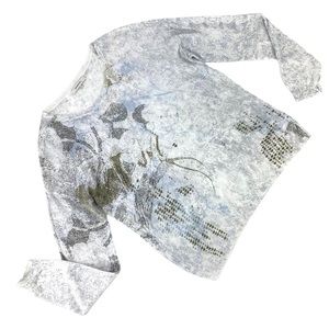 sandwich White and Grey Lightweight Patterned Long Sleeve Sweater, XL